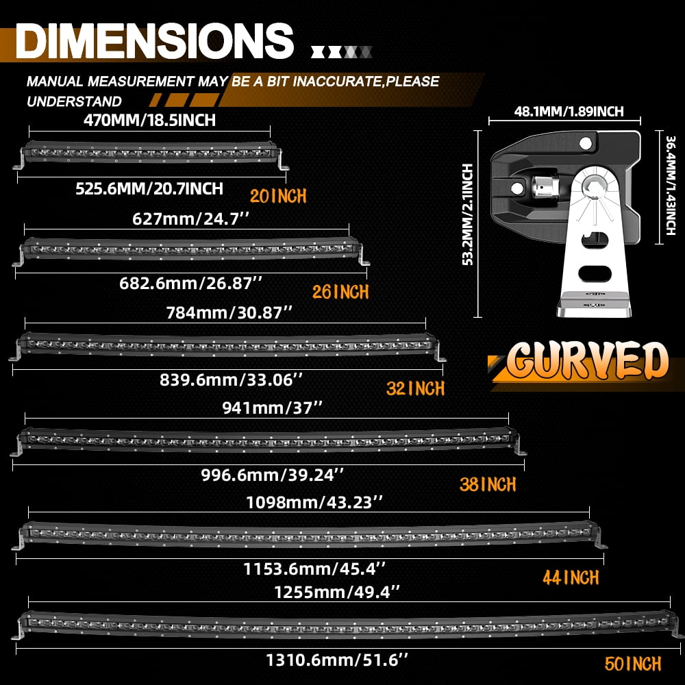 Slim Curved 20 26 32 38 44 50 LED Light Bar Single Row Off Road Driving ATV SUV