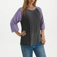 thumbnail image 5 of Fanxing Raglan Sleeve Tops for Women 3/4 Sleeve T Shirts Casual Baseball Tees Loose Fit Round Tunic Blouse Purple,XXL, 5 of 8