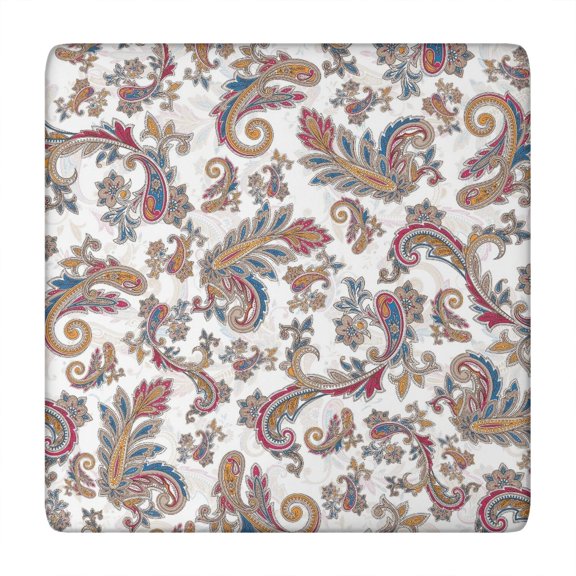 Snug Fit Boho Style Tablecloth, 34x34 Inch Square Floral Cover with Elastic Hem for Kitchen Patio and Dining Table