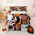 thumbnail image 2 of Castle Fairy Sport Basketball Collage Queen Comforter Set 3 Pieces, Geometric Plaid Comforter Sets Queen, Black Orange,Black Reversible,1 Comforter and 2 Pillowcases, 2 of 6