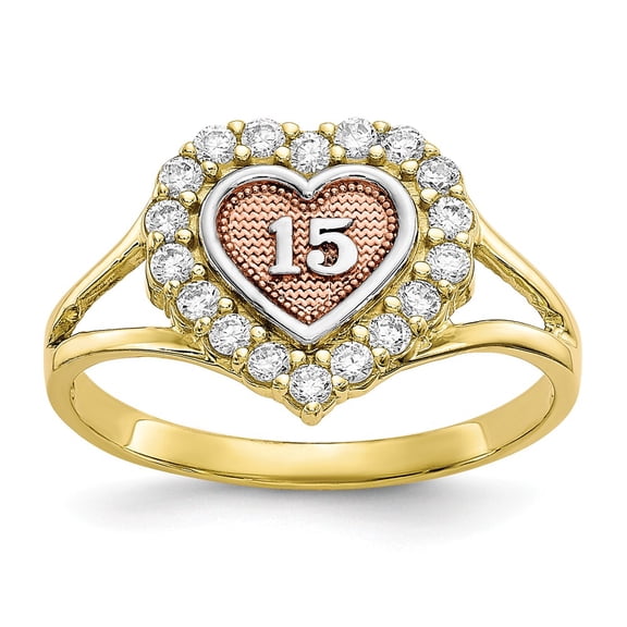 10K Two-Tone Gold Ring Band Themed Cubic Zirconia CZ