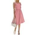 thumbnail image 5 of HUBERY Women Ruffled Stitching Back Keyhole O Neck Sleeveless Midi Dress, 5 of 6