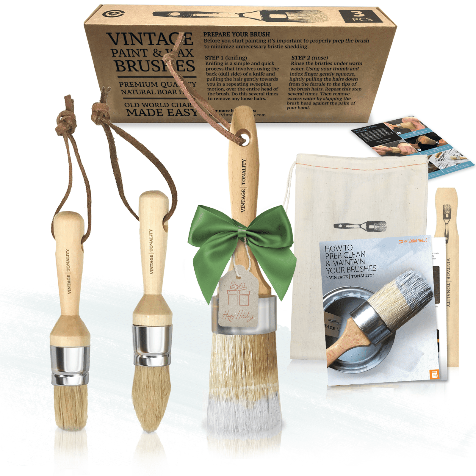 3 PCS Wax Chalk Paint Brush Starter Set for Beginners by Vintage Tonality