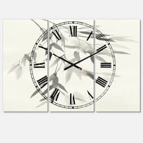 Simplist Bamboo Leaves IV' Cottage 3 Panels Oversized Metal Clock - 36 in. wide x 28 in. high - 3 panels