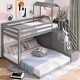 thumbnail image 2 of [US IN STOCK] Twin over Full House Roof Bunk Bed with Staircase and Shelves, Gray, 2 of 9