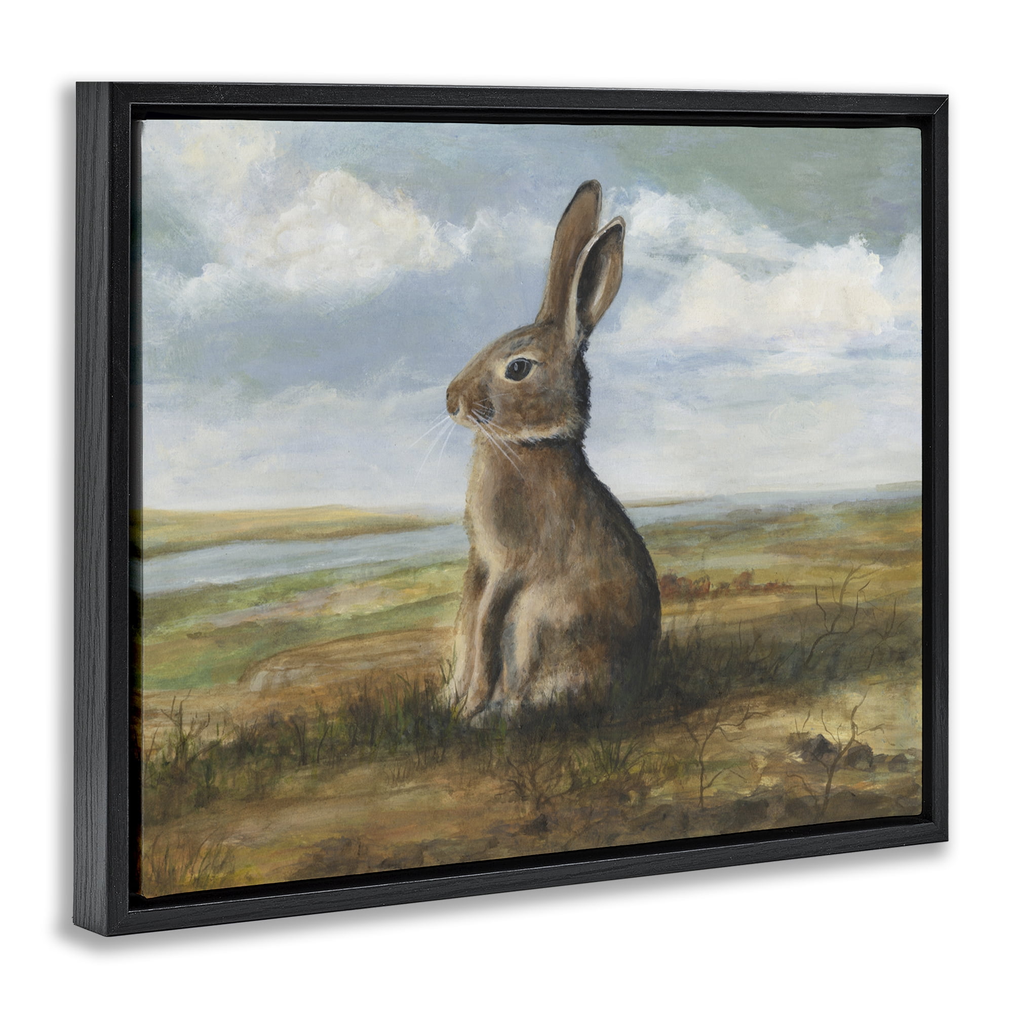 Stupell Industries Classic Rabbit in Countryside Black Framed Floater Canvas Wall Art, design by Michael Willett