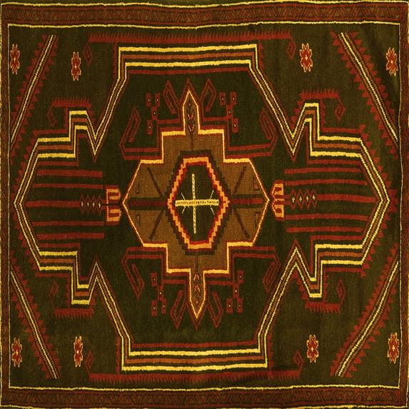 Ahgly Company Indoor Square Persian Yellow Traditional Area Rugs, 4' Square
