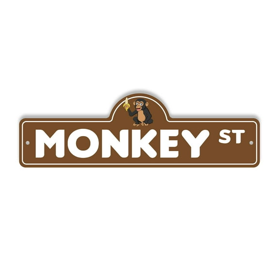 Monkey Plastic Street Sign - 6 Inch X 18 Inch Gift Animal Wildlife Jungle Funny Cute Exotic Decor Nature Climbing Outdoors Playful