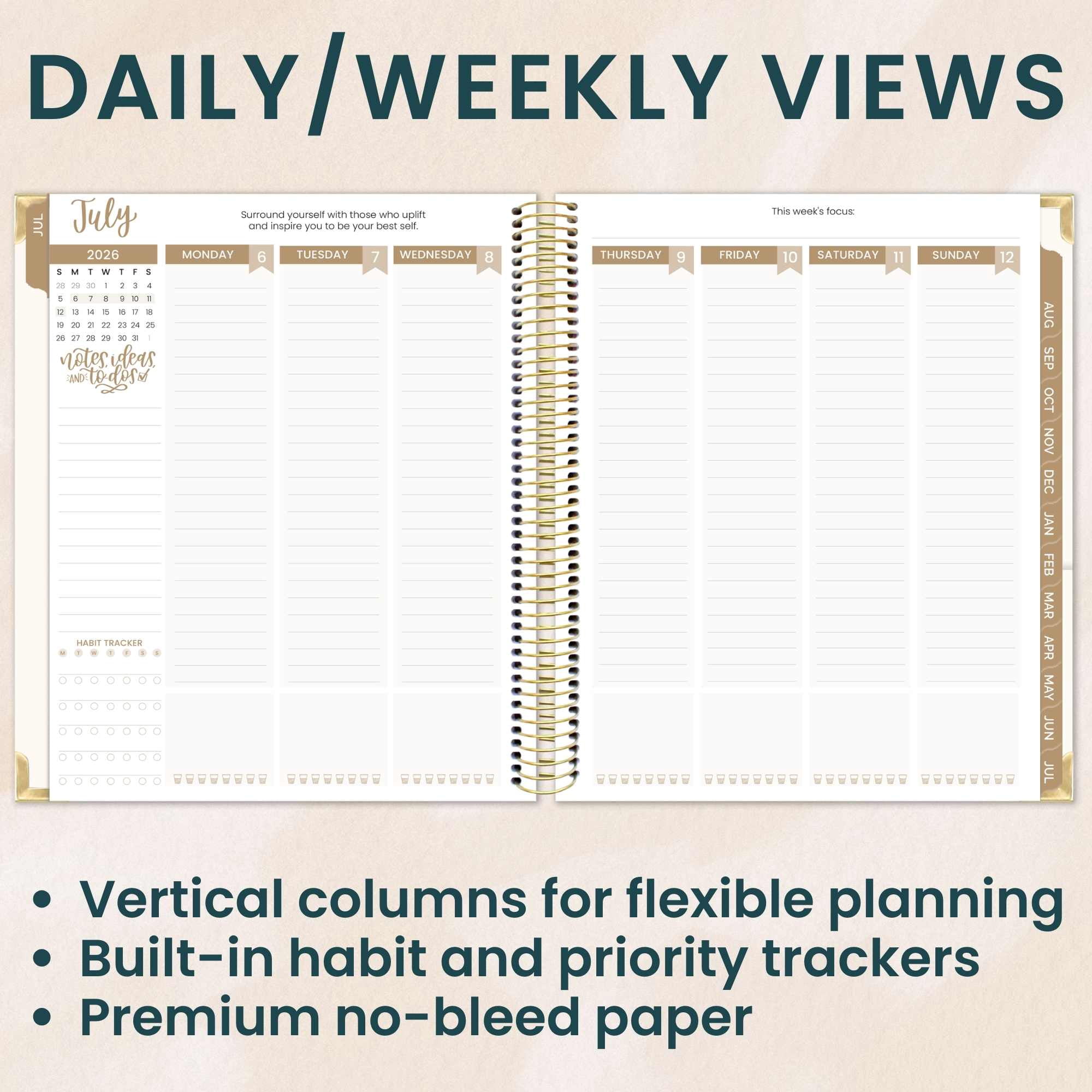 bloom daily planners 2026-2027 Academic Goal & Vision Planner, 13-Month Monthly & Weekly Hard Cover, 7.5" x 9", Spread Kindness Like Wildflowers