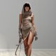 thumbnail image 4 of Vestido de mujer FLhrweasw con abertura alta cuello alto cordón corto de verano sin mangas, 4 of 9