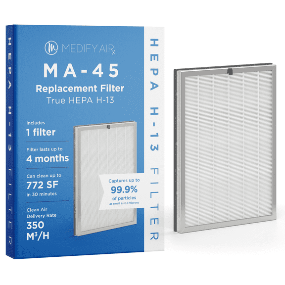 Medify MA-45 Genuine Replacement Filter for MA-45 Purifiers | Smoke, Dust, Odors, Pet Dander | 3 in 1 with Pre-filter, HEPA H13 and Activated Carbon | Removal of 0.1 to 0.3 Microns | 1-Pack