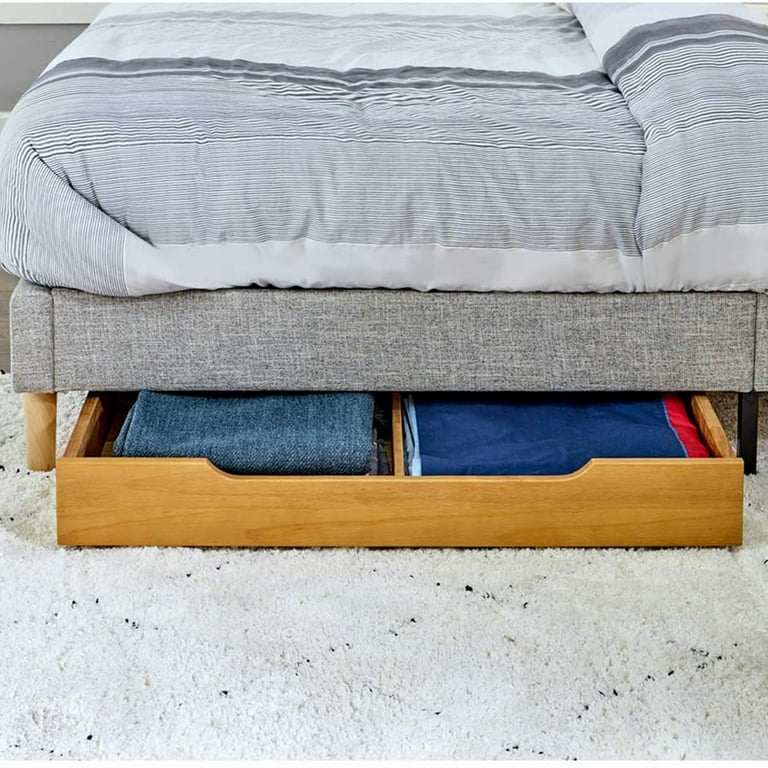 MUSEHOMEINC Solid Wood Underbed Storage Trundle Organizer Queen King