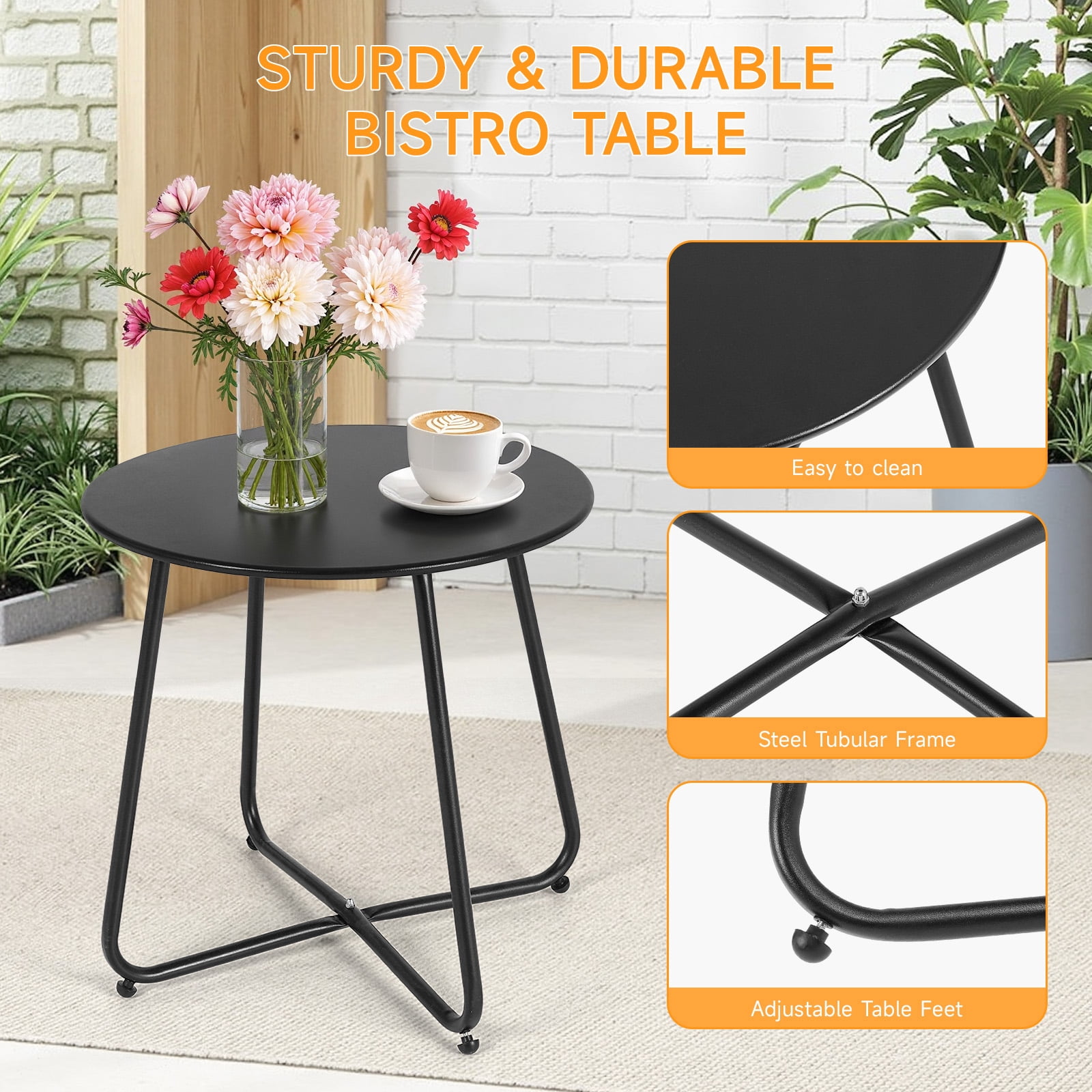 Dovov 3 Piece Patio Acapulco Furniture Bistro Set, Outdoor Bistro Set Acapulco Chairs All-Weather Rattan Wicker Chairs with Plastic Rope and Coffee Table, Black