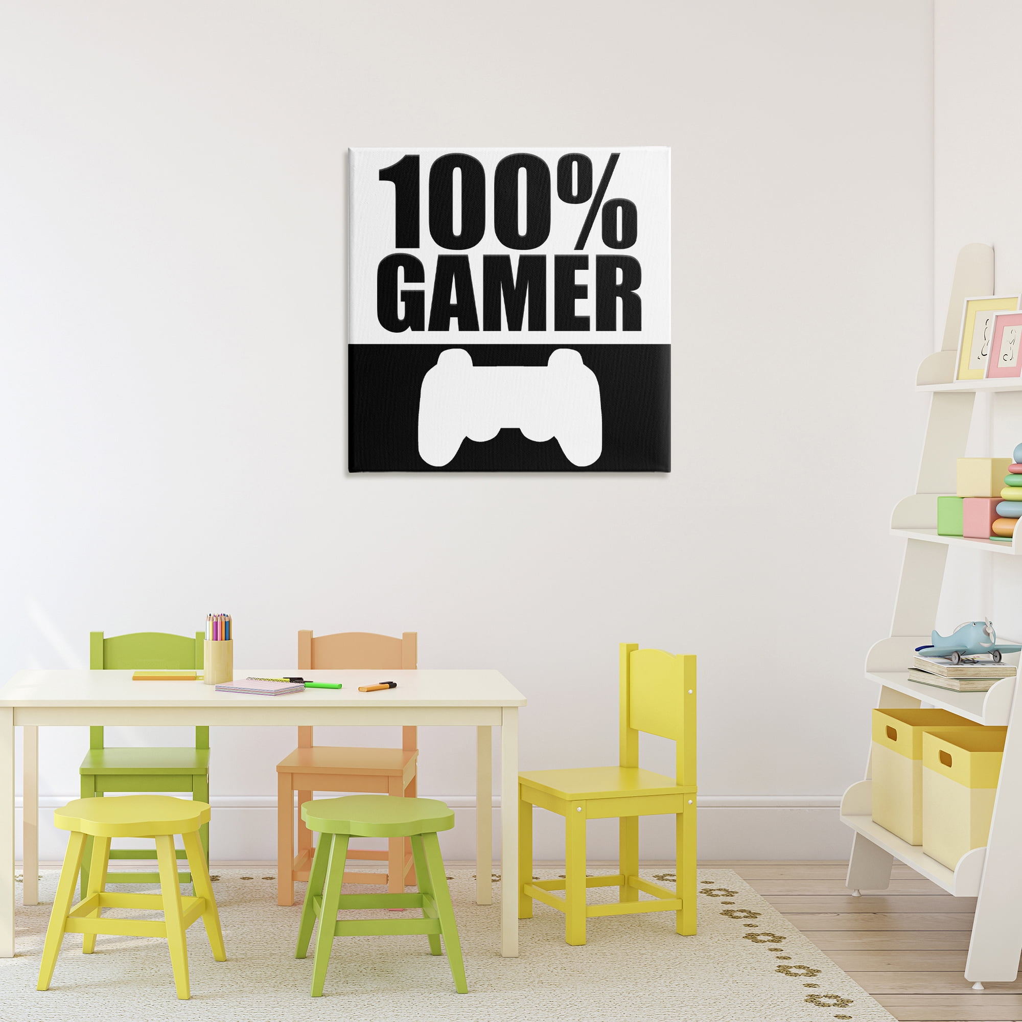 100% Gamer Black & White Canvas Wall Art, design by Kim Allen