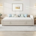 thumbnail image 4 of Harper & Bright Designs Full Size L Shaped Platform Bed with Pop Up Trundle, Wood Upholstered Corner Bed Frame for Bedroom, Beige, 4 of 14