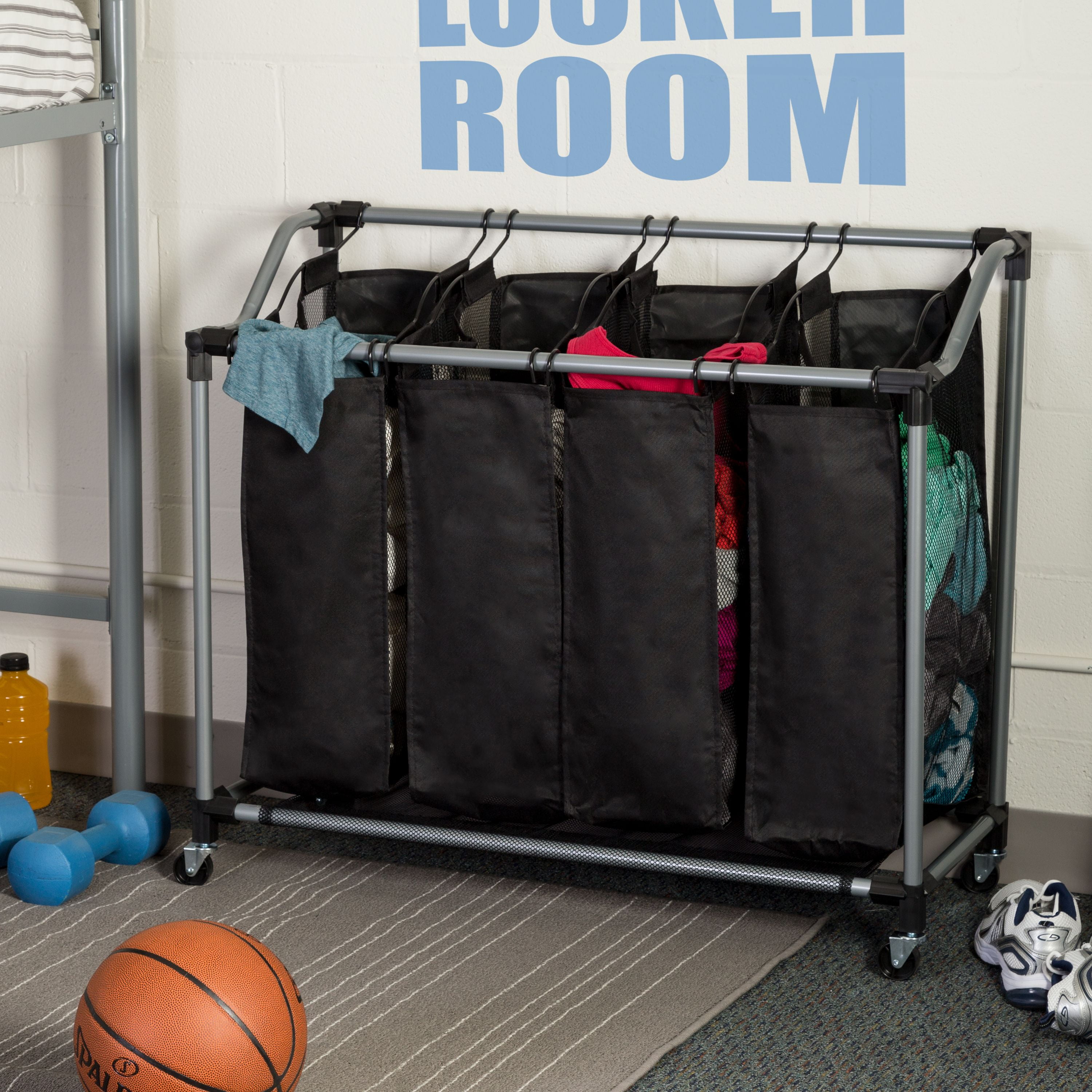 Honey Can Do Deluxe Quad Laundry Sorter with Removable Bags, Black/Gray