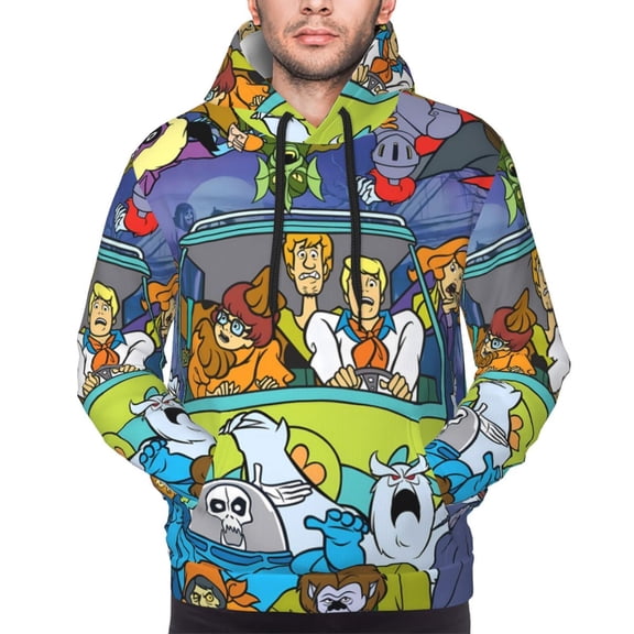 Saiise Scooby-Doo Bs Men's Graphic Print Long Sleeve Drawstring Hoodie Pullover Sweatshirt-Small