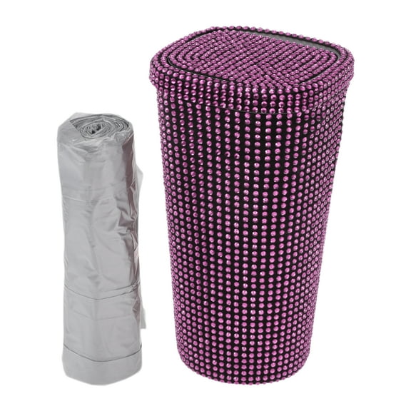 Unique Bargains Auto Car Trash Can Durable Front Seats Trash Bin Pink 1 Pc 3.5" Length 3.5" Width 6.7" Height ABS Rhinestone