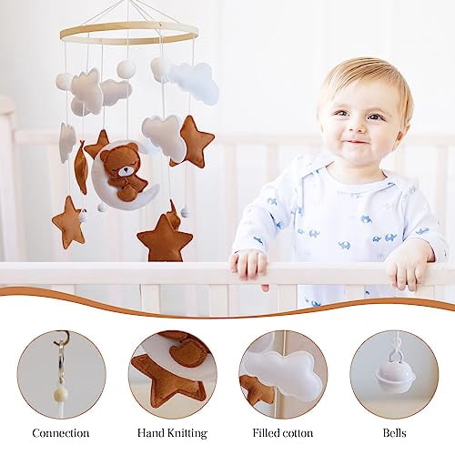HYPERLIVING Baby Crib Mobile - Bear Mobile for Crib, Felt Cloud Nursery for Boys and Girls, Baby Bassinet Mobile Toy - Shower Set for Infant Bedroom Hanging Decoration