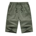 thumbnail image 2 of BiZtdJrK Men's Hiking Cargo Shorts Drawstring Waist Cotton Shorts Solid Casual Sweat Shorts Summer Lightweight Shorts with Pockets Army Green XXXXXL, 2 of 3