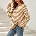 thumbnail image 4 of Fewfanhot Sweaters for Women Striped Knit Casual Crew Neck Long Sleeve Tops, 4 of 5