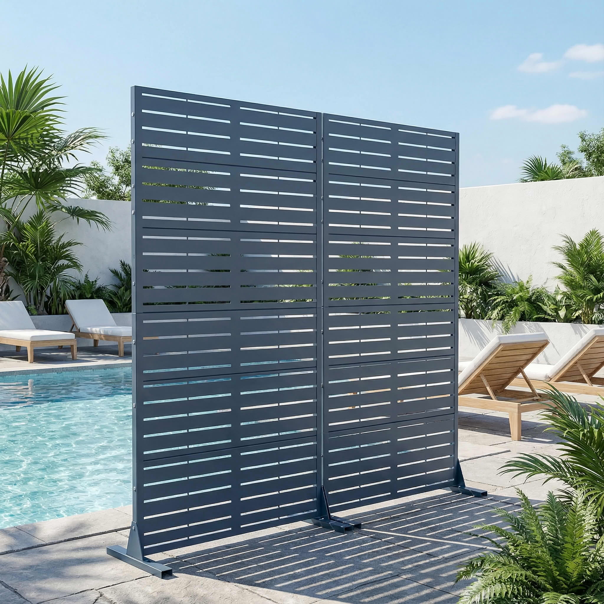 MAYEERTY 2-Piece Outdoor Metal Privacy Screen 6ft × 3ft Starry Night Blue, 6-Panel Classic Louvered, Weatherproof for Patio