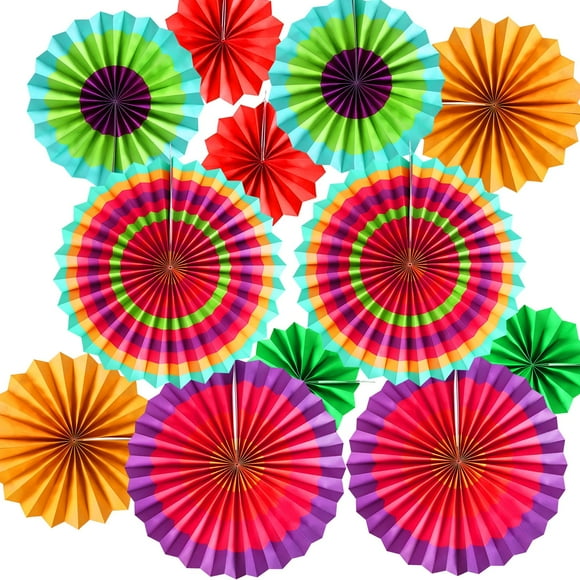 12 Piezas De Abanicos De Papel Colgantes, Decoraciones Para Fiestas, Suministros Para Fiestas, Accesorios Para Fotos Para El Carnaval Del Cinco De Mayo, Taco Mexicano, Martes, Fiesta Infantil Colorida