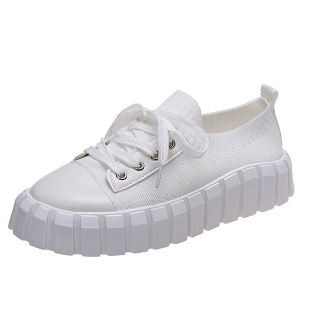LOVZFMLL Espadrilles à Plateforme pour Femmes, Chaussures Basses en Toile, Décontractées, Classiques, Tendance, Mode, à Lacets, à Enfiler, Chaussures de Marche, Blanc 7.5