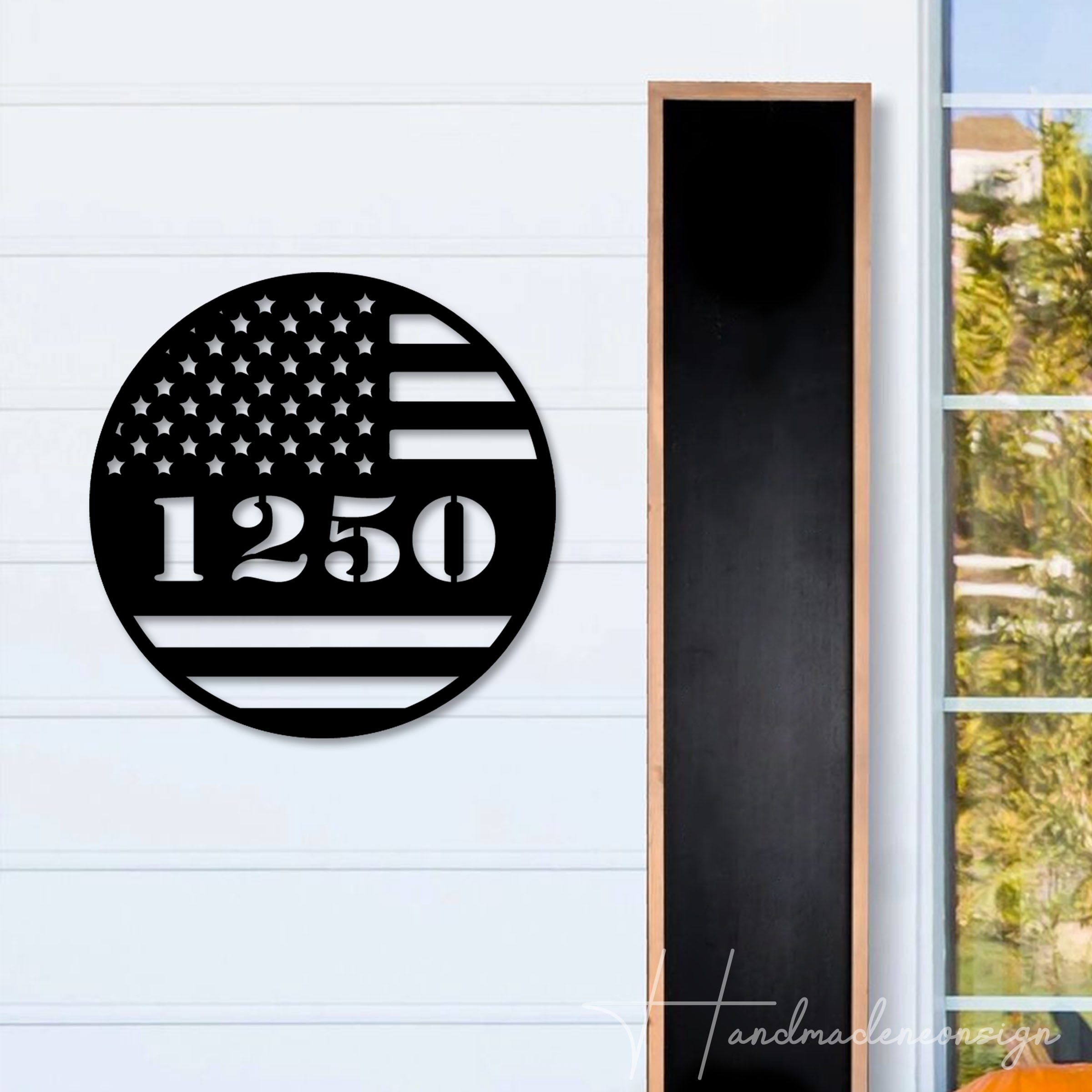 Handmadetneonsign American Flag Address House Number, Flag Home Address Metal, American House Address 63480
