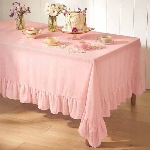 Ruffle Tablecloth For Tea Party, Baby Shower, And Birthday Decorations, Pastel Polka Dot Fabric Cover For Dining Or Dessert Table, Coquette Style, Pink Polka Dot