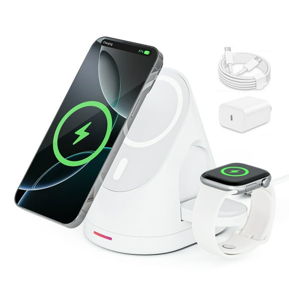 3-in-1 Magnetic Wireless Charging Station with Apple Watch & Airpods Charging, for iPhone 14 Pro Max & iPhone 13, Black & White
