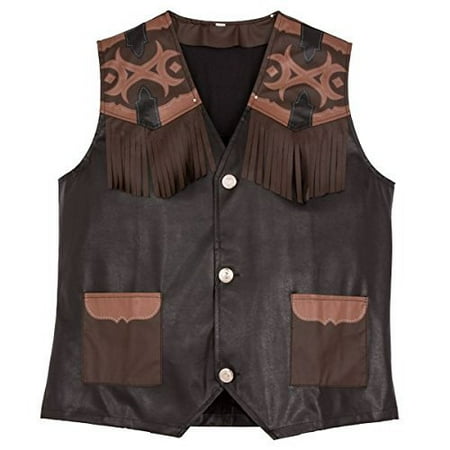 High Riding Costume Party Cowboy Deluxe Vest, Brown, Leather, One Size- Adult, 1-Piece