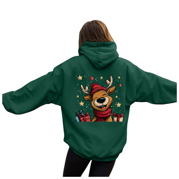 larppty Christmas Sweatshirts for Women Reindeer Graphic Oversized Fleece Hoodies Xmas Holiday Sweater with Pocket (Green, XXL)