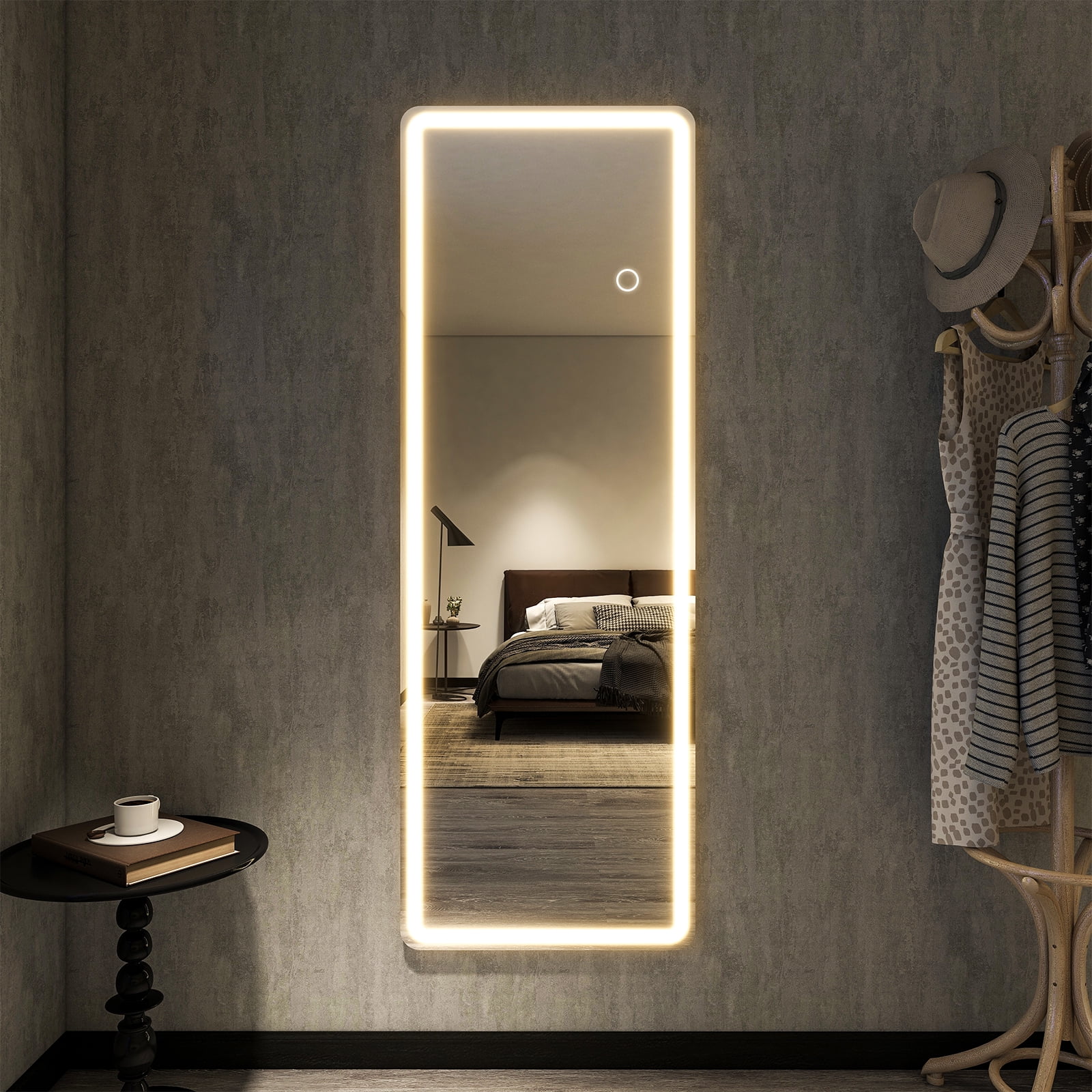 BEAUTYPEAK 64" x 21" LED Rectangular Full Length Mirror Standing Floor Mirror with Safe Corners,White