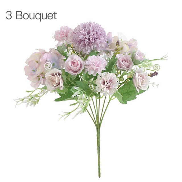 Decoración floral para el hogar ramo de flores rosas artificiales boda tela de seda nupcial ramo de flores falsas, púrpura claro 3 Piezas Kearding HA6621-01B*3