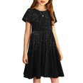 thumbnail image 4 of Spazoro Kids Girls A Line Dresses, New Style Stretchy Wrinkle Solid Color Short Sleeve Princess Dress for Child Girls Black Size 9 T, 4 of 7