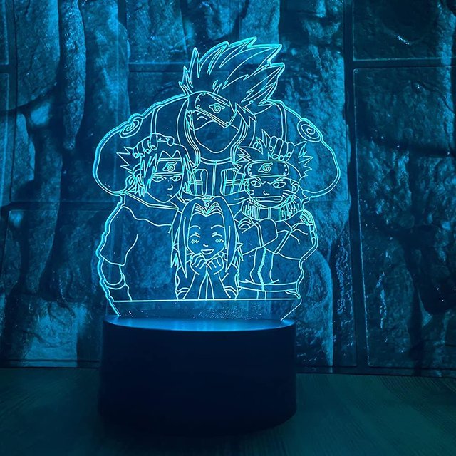 3d Night Light Led 3d Led Night Light Anime Uzumaki Naruto Kakashi Figura de acción 16 colores con control remoto Ilusión óptica Lámpara de mesa Inicio Feliz Sencillez