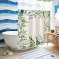 thumbnail image 5 of No Hook Shower Curtain with Built-in Rings - Botanical Summer Washable Waterproof Fabric Bathroom Curtains for Hotel,Rentals, 72X 96 Inch Extra Long , Vintage Eucalyptus Leaf Green Beige, 5 of 9