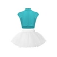 thumbnail image 2 of inlzdz Shiny Ballet Leotards for Girls Gymnastics Outfit Ballerina Tutu Dancer Outfits Skirts Set Blue Green&White 6, 2 of 5