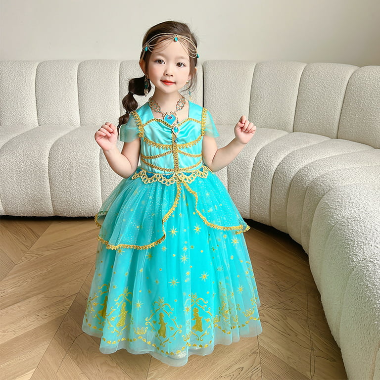 Flower Girl Dress Princess Dresses Jasmine Costume for Girls Aladdin Blue  Jasmine Dress Party Birthday Party Tulle Fancy Gowns 
