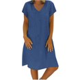 thumbnail image 1 of MELDVDIB - Vestido informal de verano para mujer, talla grande, suelto, liso, sin mangas, escote en V, manga corta, recto, regalo en liquidación, 1 of 5