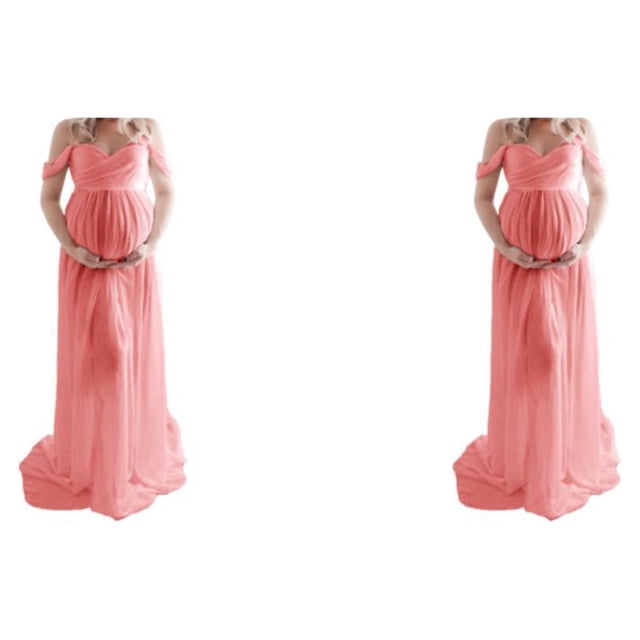 Vestido de fotografía de maternidad Minnieouse fuera del hombro gasa embarazo Fruta rosa L 2piezas