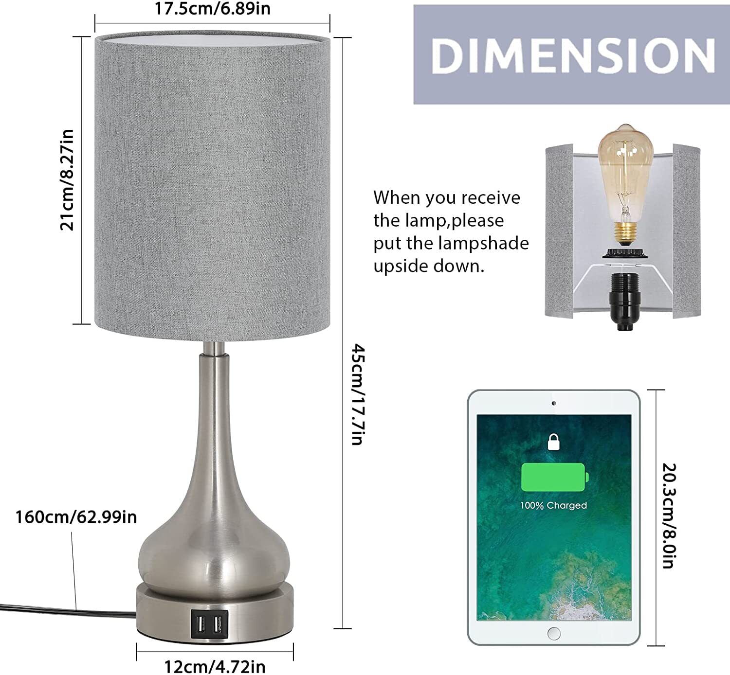 Bedroom Touch Bedside Lamps Set of 2 Table Lamp with Dual USB and AC Outlet Gary