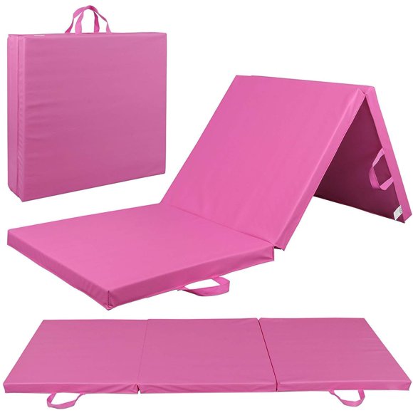 HomGarden 6’x2’ Tri-Fold Folding Thick Exercise Mat Gymnastics Gym Aerobics Mat, Tumbling Mats w/Carrying Handles for Stretching Yoga Core Workouts (Pink)