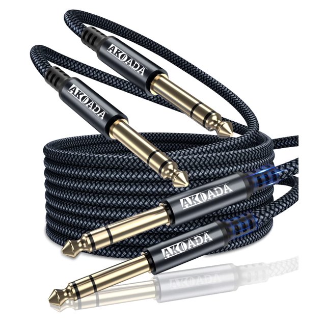 Cable de instrumento AkoAda TRS de 1/4 pulgadas (paquete de 3 m, 2 unidades) para bajo y teclado