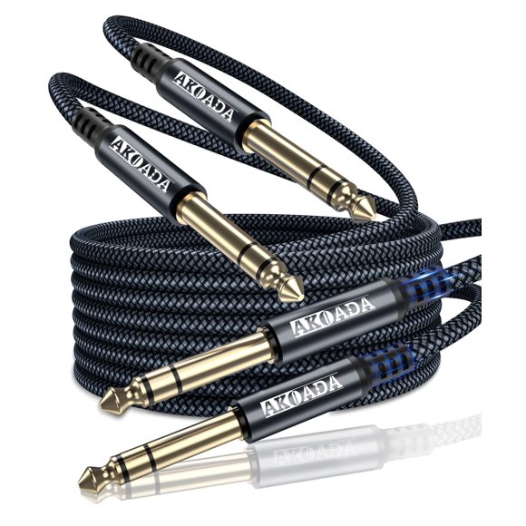 Cable de instrumento AkoAda TRS de 1/4 pulgadas (paquete de 3 m, 2 unidades) para bajo y teclado