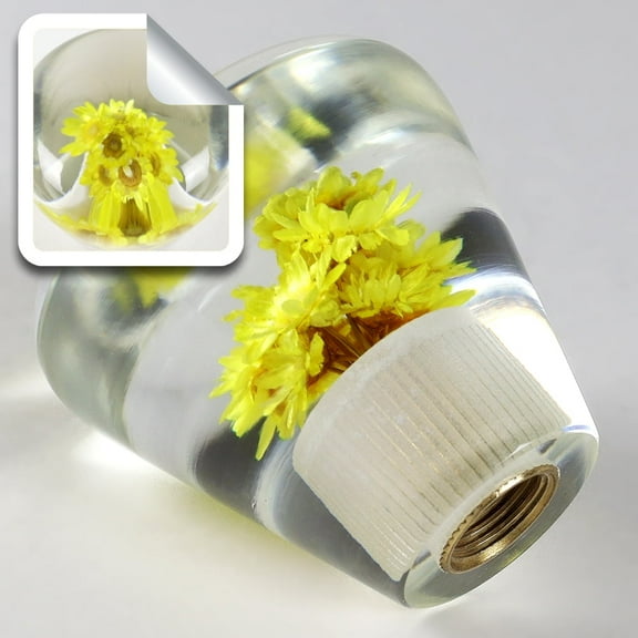 Yellow JDM Clear Real Flower Diamond Shape Car Manual Gear Stick Shift Knob 50mm