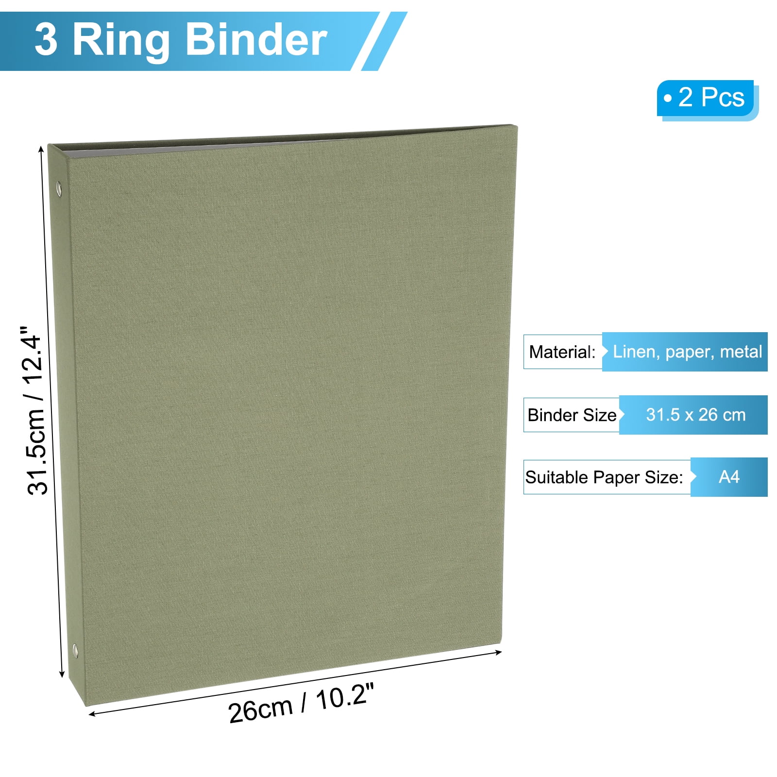 Uxcell 3 Ring Binder, 2 Pcs A4 Size Flexible Round Binder Big Capacity Linen Planner Binder for Business Home Classroom, Green