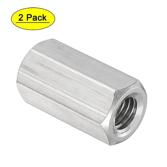 Uxcell M8 x 1.25-Pitch 25mm Length 304 Stainless Steel Metric Hex Coupling Nut, 2-Pack