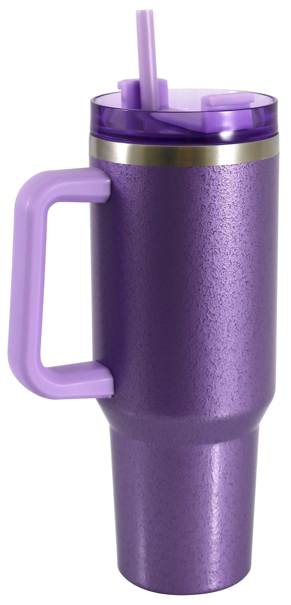 Mainstays 40 oz Stainless Steel Tumbler with Straw and Handle, Double Wall Insulated, Purple Hammertone